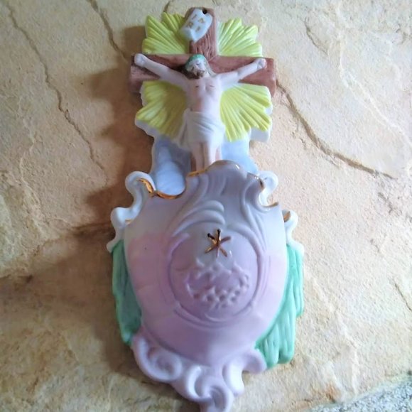 Vintage Holy Water Font Porcelain Bisque-Germany